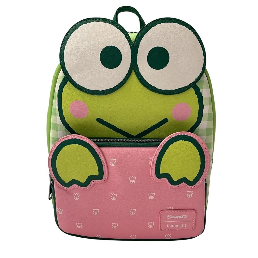NWT Loungefly Keroppi 3D Gingham Mini Backpack Green/Pink/White‎